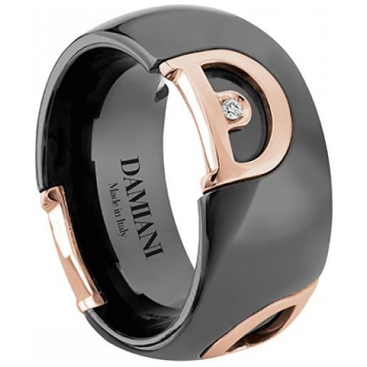 Damiani anello d. Icon in ceramica nera, oro rosa e diamante