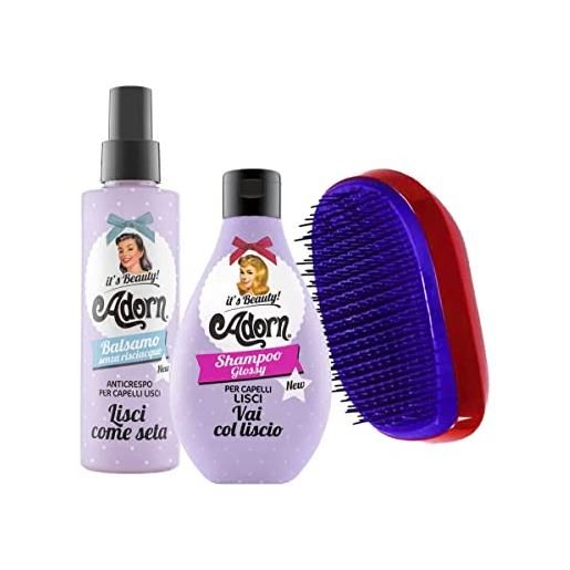 AD TREND a-dorn set per capelli lisci: shampoo glossy 250 ml - balsamo spray 150 ml- spazzola scioglinodi