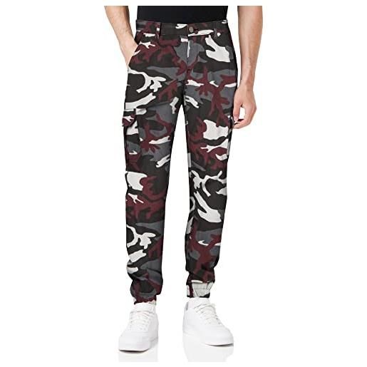 Urban classics pantaloni cargo uomo in stile mimetica militare, polsini elastici e grandi tasche laterali, colore wood camo, taglia34