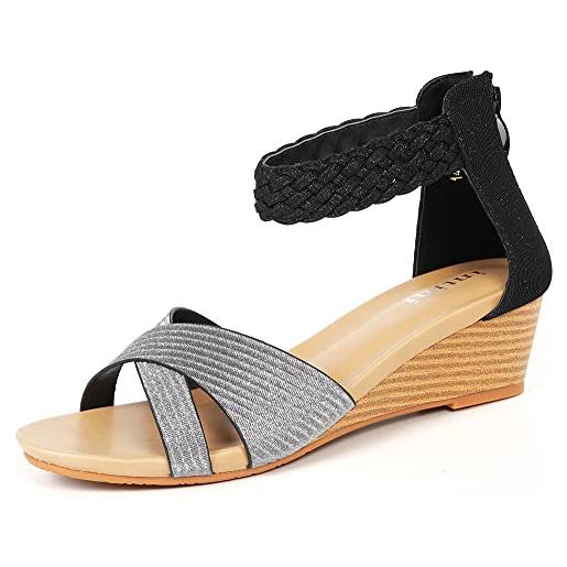 Gaatpot sandali moda donna sandalo con zeppa sandali punta aperta scarpe con tacco eleganti comodo nero 36eu=37cn
