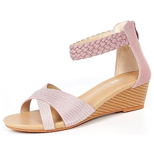 Gaatpot sandali zeppa sandaletto punta aperta con moda sandalo con tacco estivi elegante donna comode e belle rosa 39eu=41cn