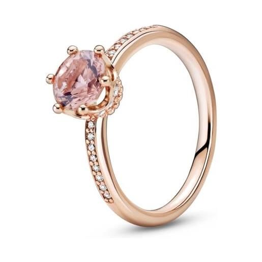 Pandora signature anello con corona rosa brillante placcato in oro rosa 14 carati con cristallo rosa cipria e zirconi cubici trasparenti, 48