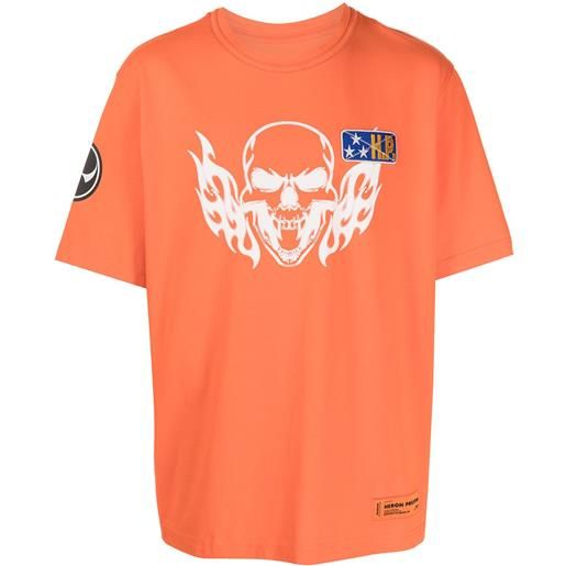 Heron Preston t-shirt flaming skull con stampa - arancione