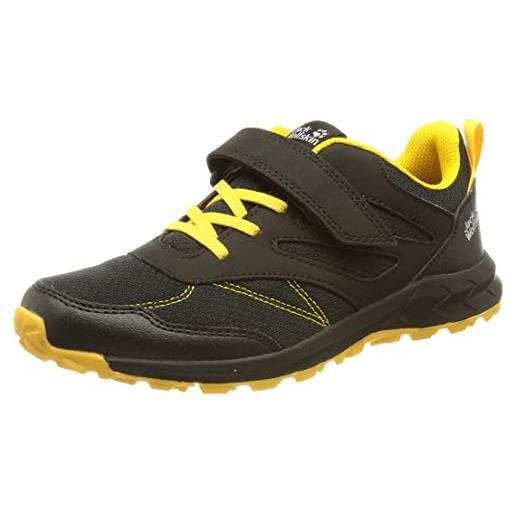 Jack Wolfskin woodland low vc k, scarpe da passeggio, black burly yellow xt, 29 eu