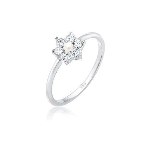 Elli premium anello da donna in argento sterling 925 con perle floreali e cristalli