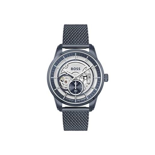 Boss orologio automatico da uomo con cinturino in maglia metallica in acciaio inossidabile blu - 1513946