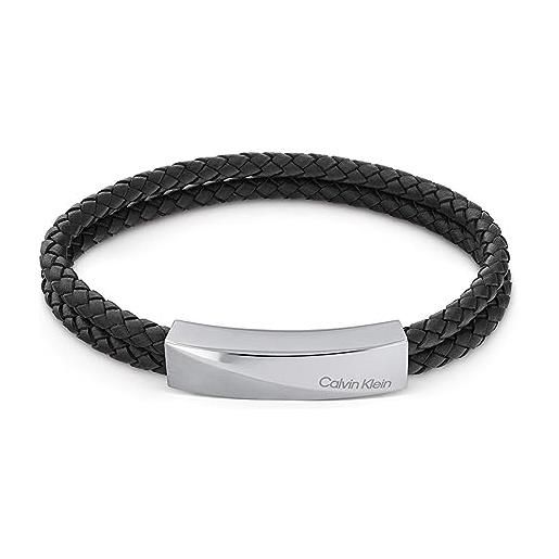 Calvin Klein braccialetto in pelle da uomo collezione wrapped & braided nero - 35000097