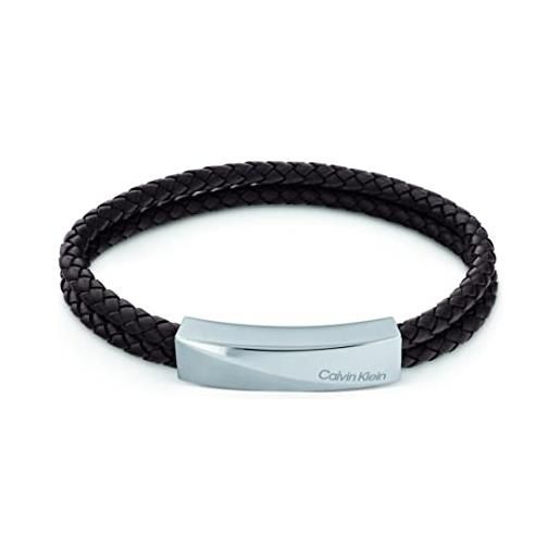 Calvin Klein braccialetto in pelle da uomo collezione wrapped & braided marrone - 35000098