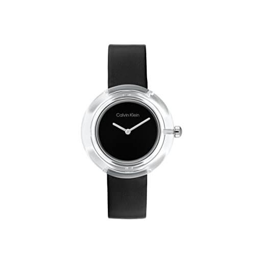 Calvin Klein orologio analogico al quarzo da donna con cassa in tr90 trasparente e cinturino in pelle black