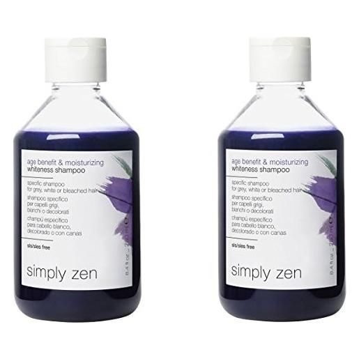 Simply zen age benefit & moisturizing whiteness shampoo duo pack 2 x 250 ml shampoo specifico per capelli grigi bianchi o decolorati 500ml promozione spedizione gratuita