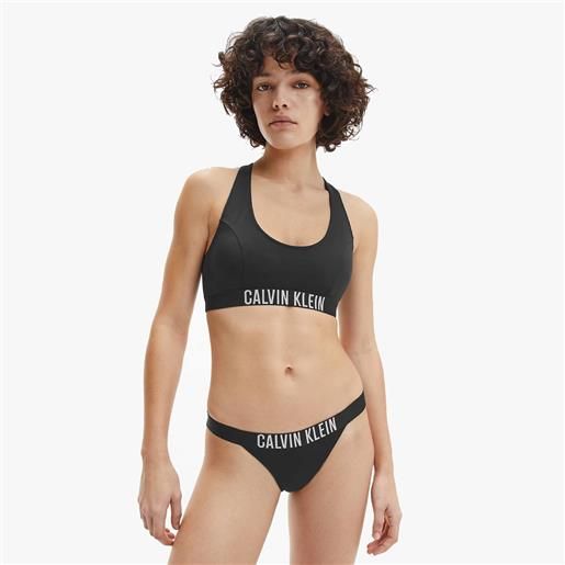 Calvin Klein - Brasiliana bikini nera con fascia con logo a contrasto