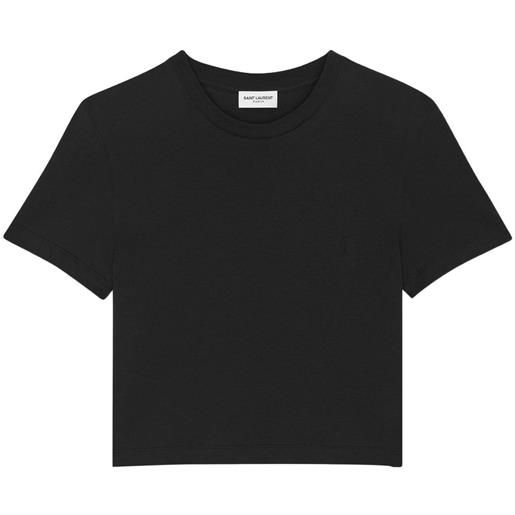 Saint Laurent t-shirt crop con ricamo - nero