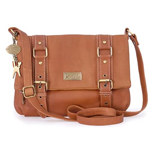 Catwalk Collection Handbags - vera pelle - borse a tracolla/borsa a mano/messenger/borsetta donna - con ciondolo a forma di gatto - abbey - marrone chiaro