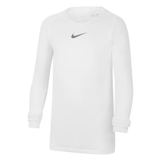 Nike park first layer jersey ls, maglia unisex kids, white/cool grey, m