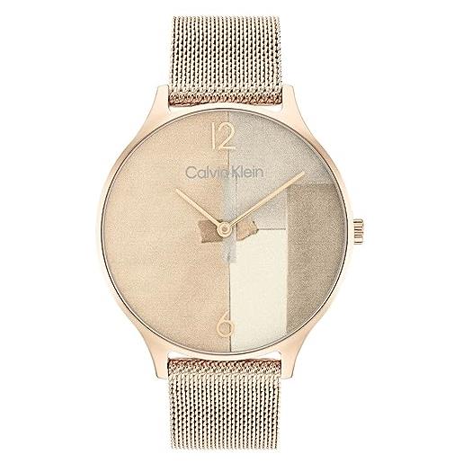 Calvin Klein orologio analogico al quarzo da donna con cinturino in maglia metallica in acciaio inossidabile color oro rosso - 25200006