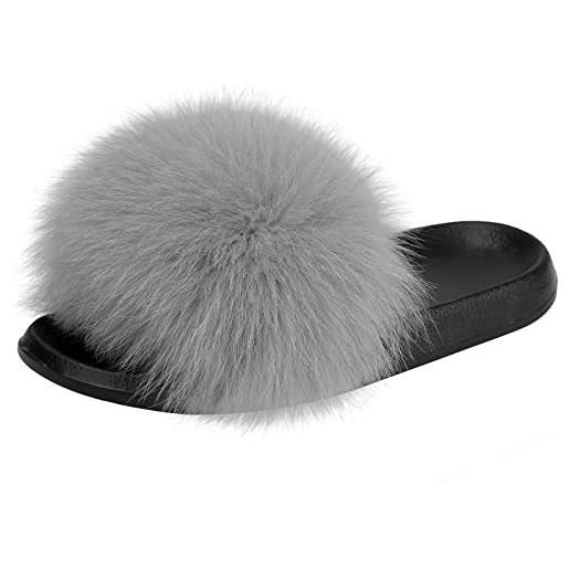 AONEGOLD scarpe donna ciabatte pelliccia slippers sandali con punta aperta pantofole pelose diapositive fluffy infradito (bianco, 38/39 eu)
