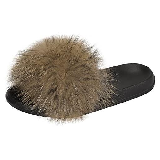 AONEGOLD scarpe donna ciabatte pelliccia slippers sandali con punta aperta pantofole pelose diapositive fluffy infradito (grigio scuro, 42/43 eu)