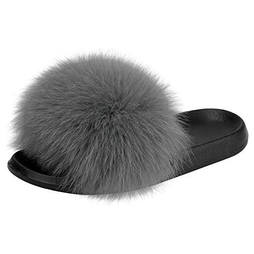 AONEGOLD scarpe donna ciabatte pelliccia slippers sandali con punta aperta pantofole pelose diapositive fluffy infradito (bianco, 38/39 eu)