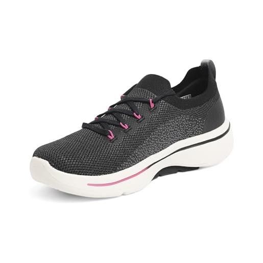 Skechers go walk arch fit clancy, scarpe da ginnastica donna, tessuto nero con finiture rosa acceso, 37 eu
