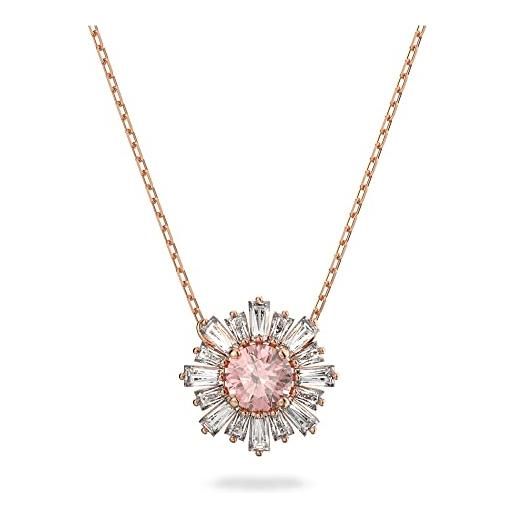 Swarovski sunshine collana elegante, con ciondolo a forma di sole in cristalli Swarovski rosa e trasparenti, placcata in tonalità oro rosa, rosa