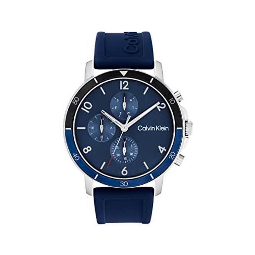 Calvin Klein orologio analogico multifunzione al quarzo da uomo con cinturini in acciaio inossidabile o silicone blue