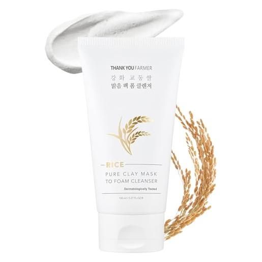 THANKYOU FARMER rice pure clay mask to foam cleanser 150ml, korean rice extracts 100,000ppm