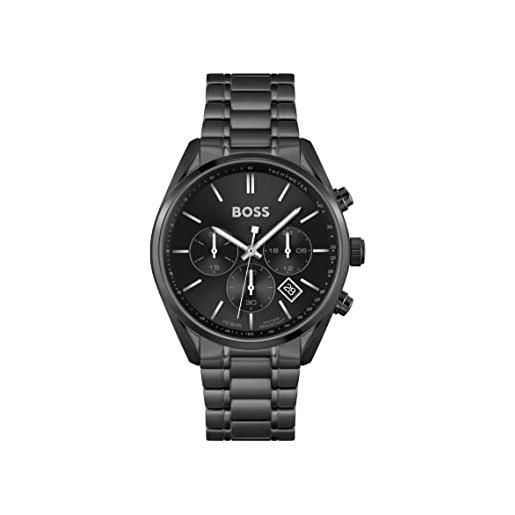 BOSS orologio con cronografo al quarzo da uomo collezione champion con cinturino in acciaio inossidabile o pelle nero x1 (full black)