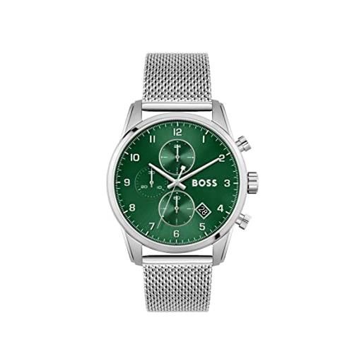 Boss orologio con cronografo al quarzo da uomo con cinturino in maglia metallica in acciaio inossidabile argentato - 1513938