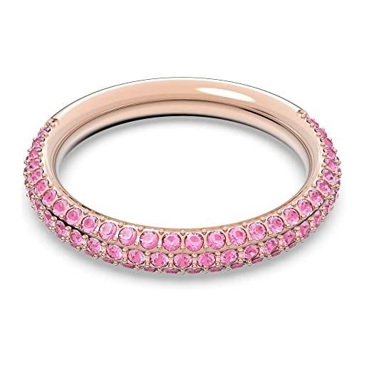 Swarovski stone anello, con brillante pavé di cristallo swarovksi rosa su tre file, placcato in tonalità oro rosa, taglia 58, rosa