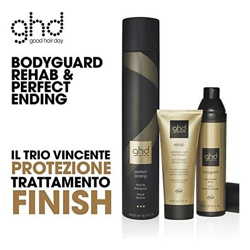 ghd pack hair protection: bodyguard heat protector spray + perfect ending final fix spray + rehab advanced split end theraphy