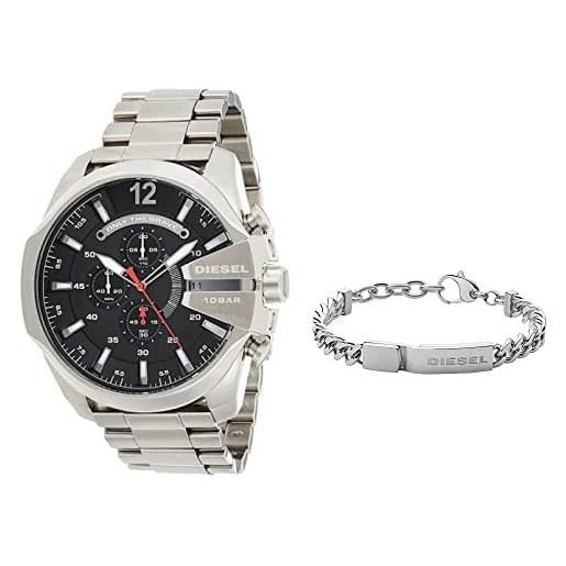 Diesel uomo mega chief chronograph watch, cassa da 59 mm, acciaio inossidabile + Diesel bracciale in acciaio inossidabile con chiusura ad astice