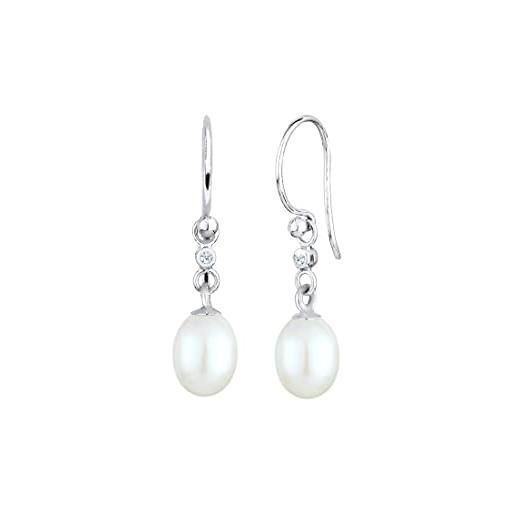 Elli diamonds orecchini donne eleganti con perle d'acqua dolce e diamante (0,03 ct. ) in argento sterling 925