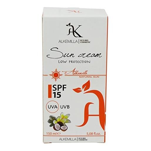 Yumi Bio Shop alkemilla - crema solare protezione spf 15 bassa - protegge la pelle dai raggi uva ed uvb - 150 ml