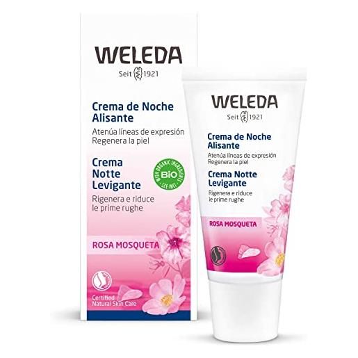 Weleda crema notte levigante rosa mosqueta, contrasta i primi segni dell'età, con oli di rosa mosqueta ed enotera ed estratti di sedum purpureum, equiseto e mirra (1x30 ml)