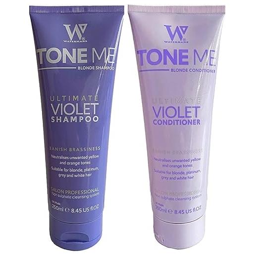 Watermans purple shampoo & conditioner set per capelli biondi, borsa per il trucco gratuita, rimuove rapidamente i toni del giallo per i capelli biondi, platino, bianchi o grigio. 
