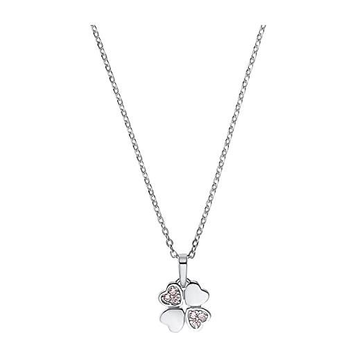Amor catena con ciondolo collana, con zirconia synth. , 35+3 cm, rosa, shamrock, viene fornito in una confezione regalo di gioielli, 2021273