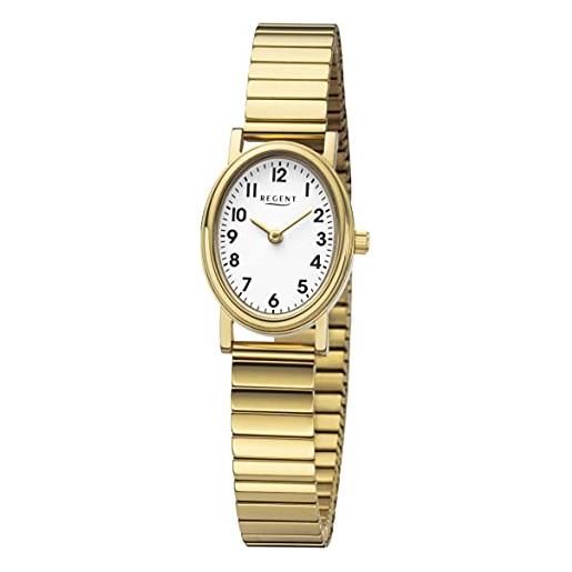 REGENT orologio da donna con cinturino in acciaio inox, ovale, diametro 22 mm, numeri arabi, gold, bracciale