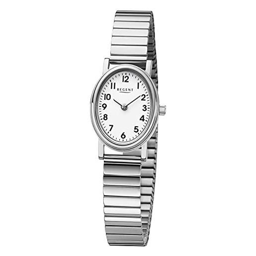 REGENT orologio da donna con cinturino in acciaio inox, ovale, diametro 22 mm, numeri arabi, argento, bracciale