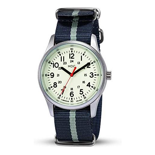 Infantry mdc - orologio da polso luminoso da uomo, impermeabile, 5 atm, da uomo, per sport all'aria aperta, con fascia natale, argento/blu, cinghia