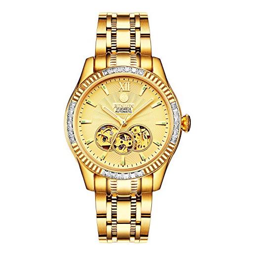 BINLUN orologi da polso da uomo orologio meccanico automatico impermeabile placcato oro 18 carati per uomo
