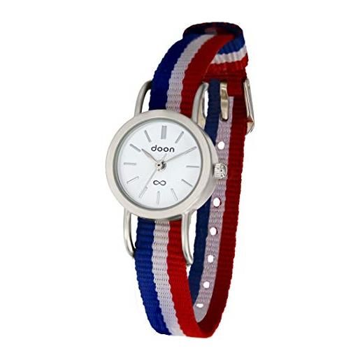 Doon ani orologio da donna con quadrante bianco, cinturino blu, bianco & rosso in nylon - d2148-001