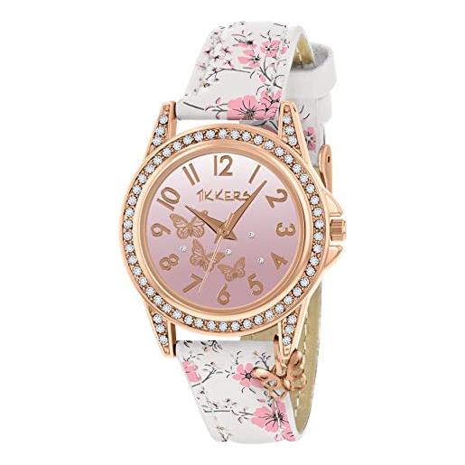 Tikkers orologio di fascino della farfalla stampata fiore della cassa dell'oro rosa - ntk0029