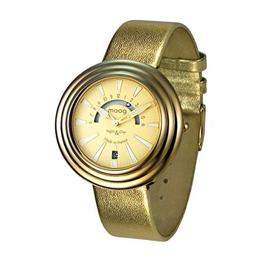Moog Paris night & day classic orologio da donna con quadrante champagne, cinturino oro in pelle genuina - m45462-007