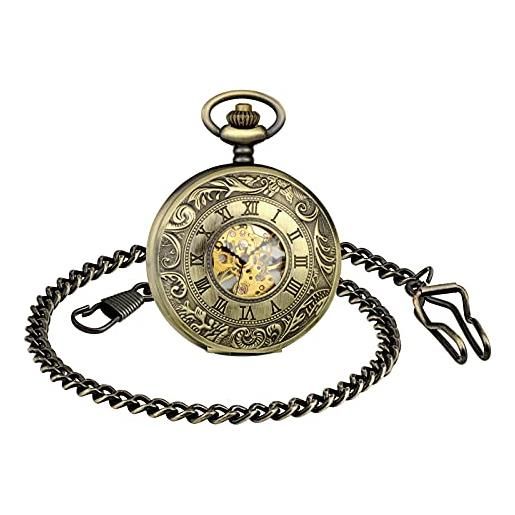 SUPBRO orologio da tasca in scala con numeri romani vintage con catena meccanico festa del papà