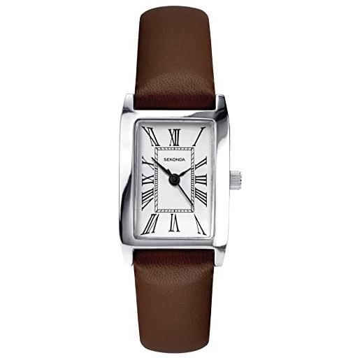 Sekonda classic 40338 - orologio da donna al quarzo, con quadrante analogico bianco e cinturino marrone