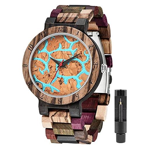 Tiong orologio in legno leggero da uomo, orologio in legno di quarzo impermeabile luminoso, regalo di festa del papà, regalo di natale
