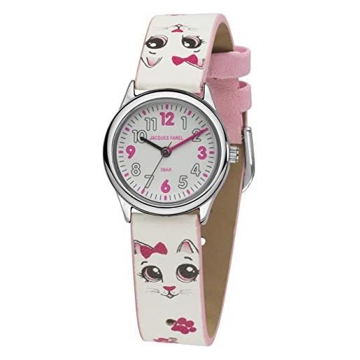 JACQUES FAREL orologio da polso per bambini, con gatto, analogico, al quarzo, in similpelle, hcc 561, multicolore, cinghia