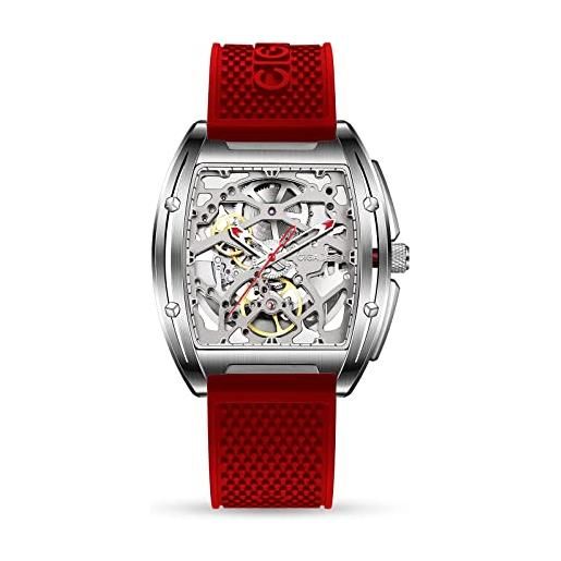 CIGA Design orologio automatico uomo - z series orologio da polso meccanico con design scheletro, tonneau, vetro zaffiro con cinturino in pelle e silicone(rosso)