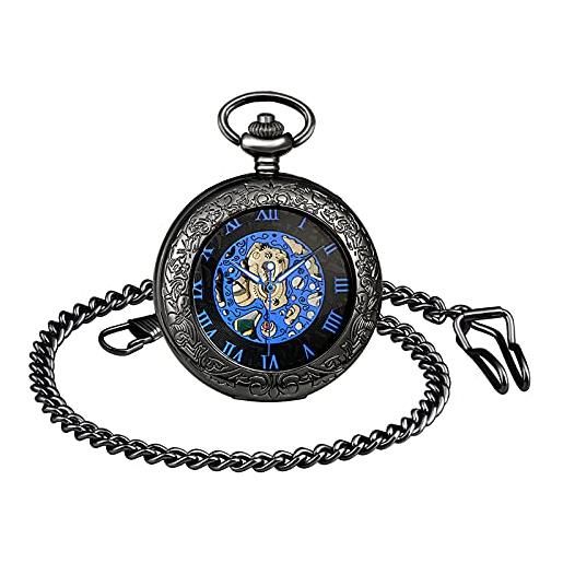 SUPBRO orologio da tasca classico con catena e ciondolo stile retrò con numeri romani classici meccanico