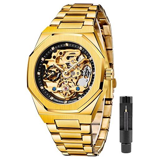 Tiong cool tourbillon orologio meccanico automatico da uomo orologio di lusso in oro con 2 quadranti cinturino in metallo in acciaio inossidabile regalo di natale